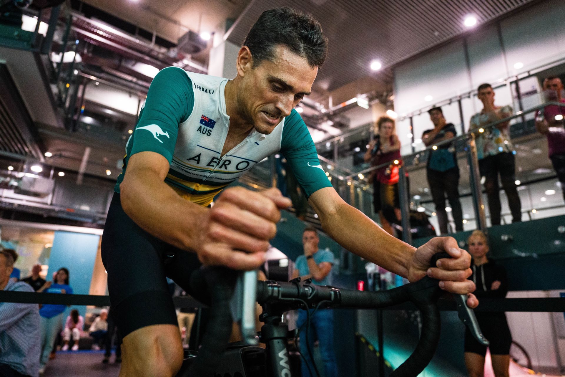 Australian esports cyclist Joshua Wilson racing at the 2024 AusCycling Esports National Championships at The Cube, QUT, Brisbane